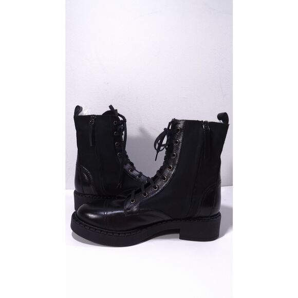 Theory Women's Laced Boot Combat Nylon Leather Booites Black NIB 598 Sz 40 - Picture 6 of 16